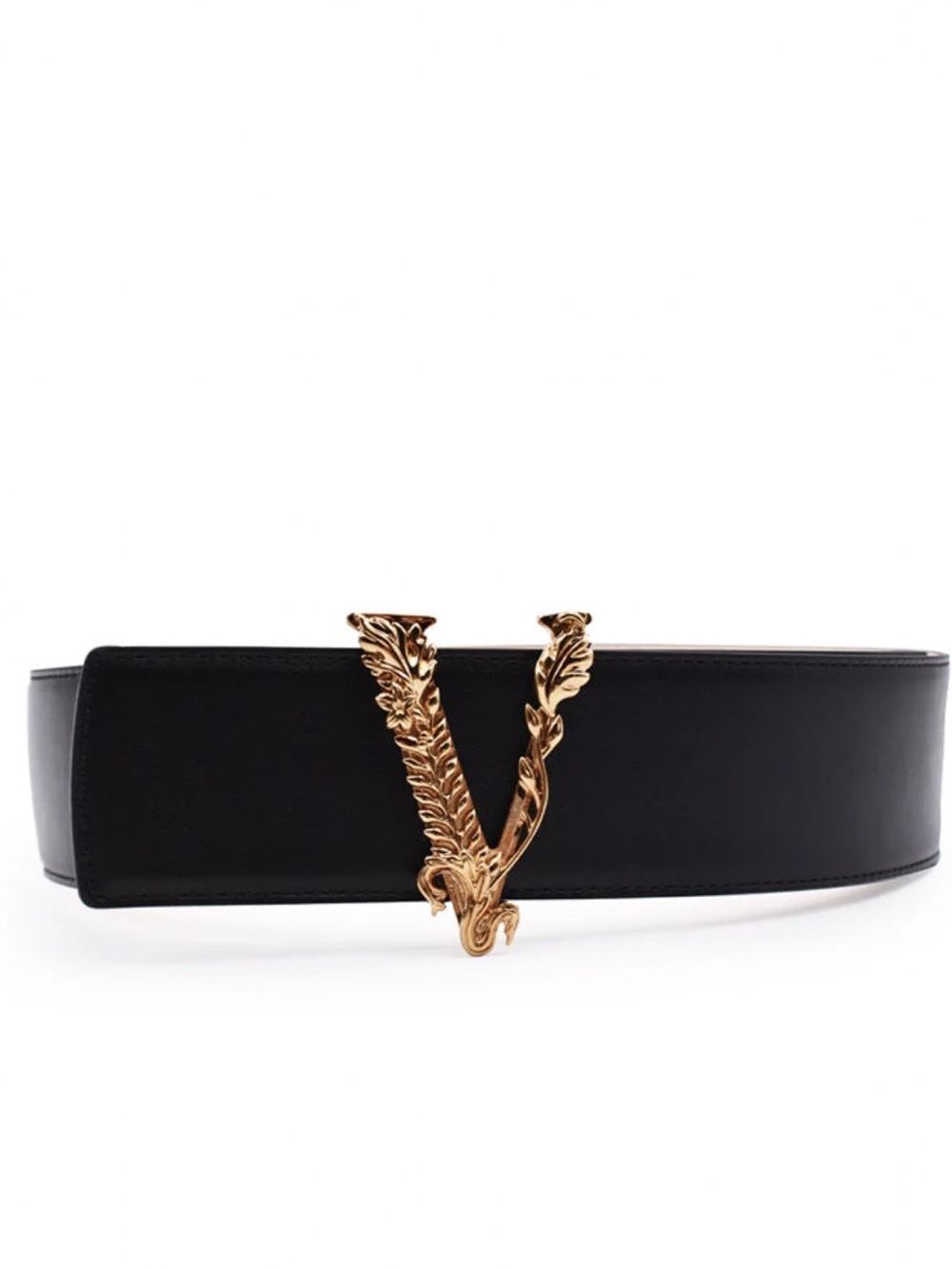 Versace Virtus Black Leather Belt with Gold Buckle - Picture 2 of 8